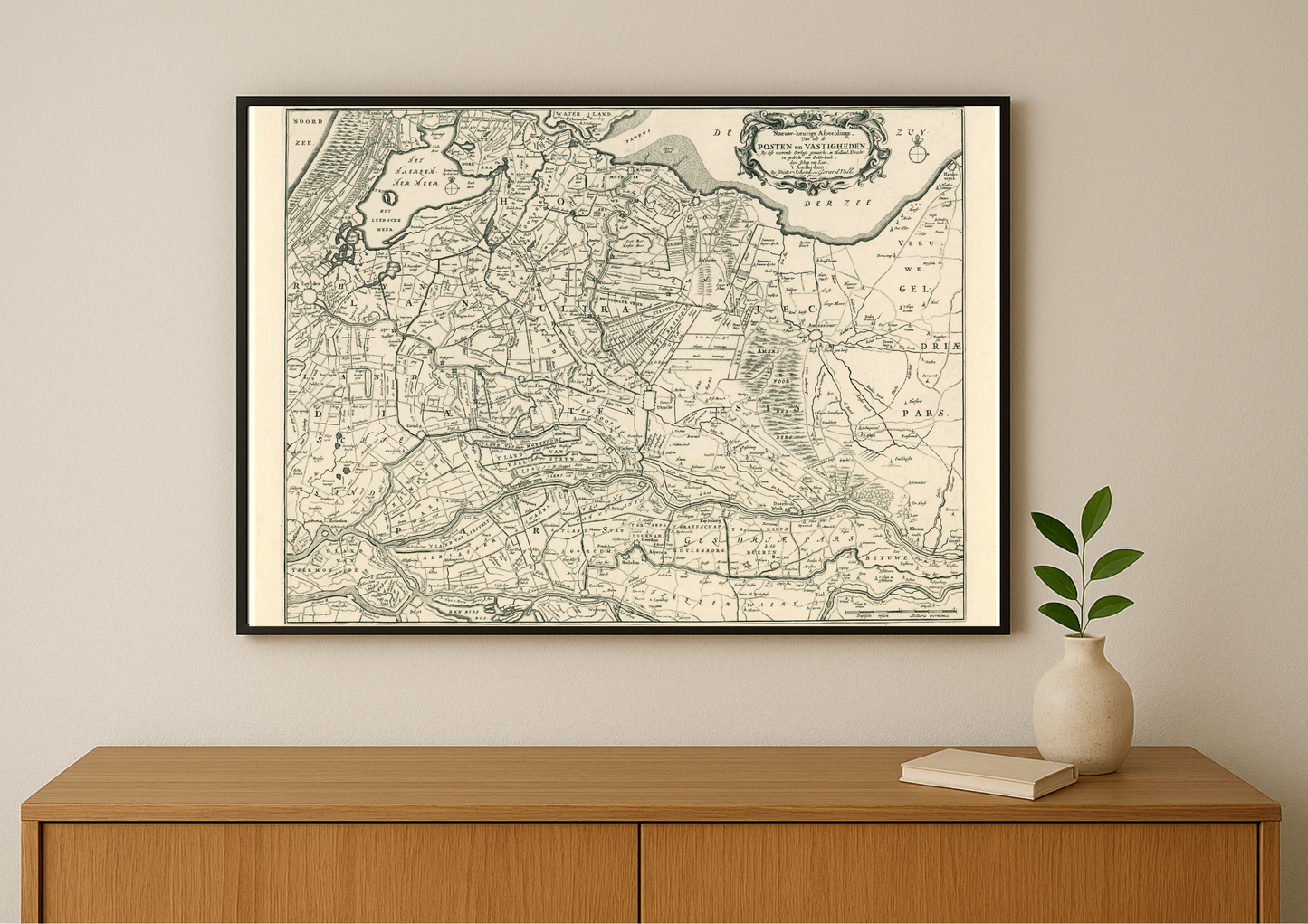 Kaart van de provincies Holland, Utrecht en Gelderland met de vestingen en forten gebouwd tijdens de oorlog in 1672