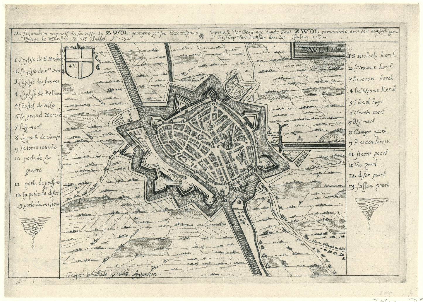 Plattegrond van Zwolle in 1672