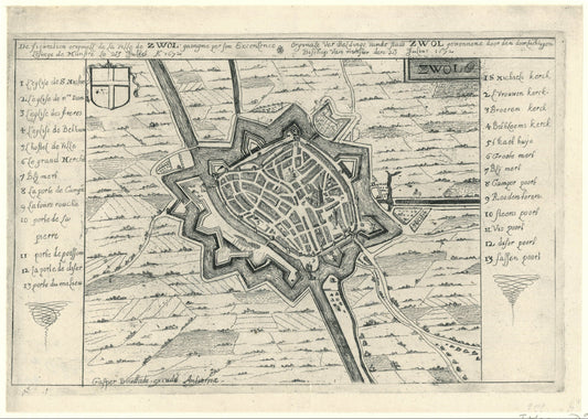 Plattegrond van Zwolle in 1672