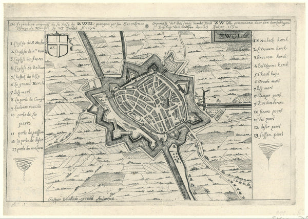 Plattegrond van Zwolle in 1672
