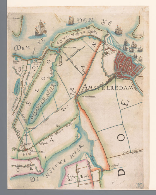 Deel van een kaart van Rijnland, met Amsterdam en omgeving, 1615